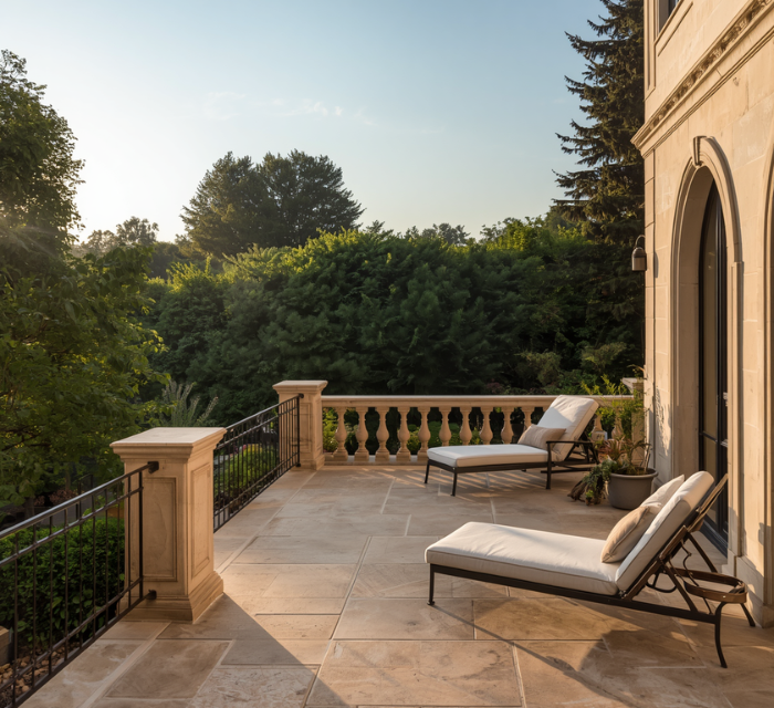 Terrasse exterieur en travertin opus à Hyères